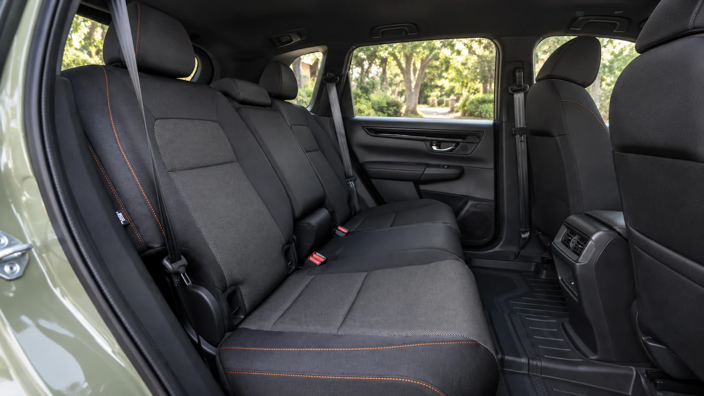 AI-generated illustration of a 2026 Honda CR-V TrailSport Hybrid rear bench and footwell with the seats upright
