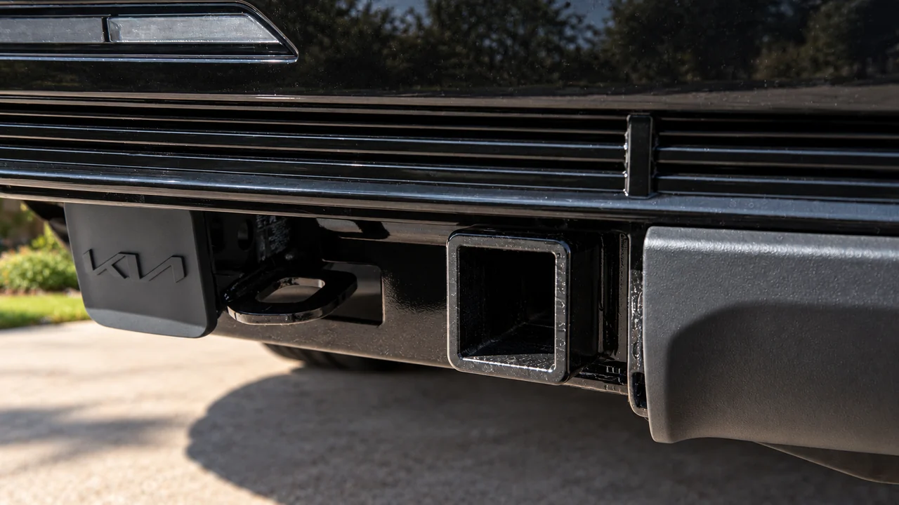 AI-generated close-up illustration of the 2027 gasoline Telluride X-Pro's integrated rear hitch receiver