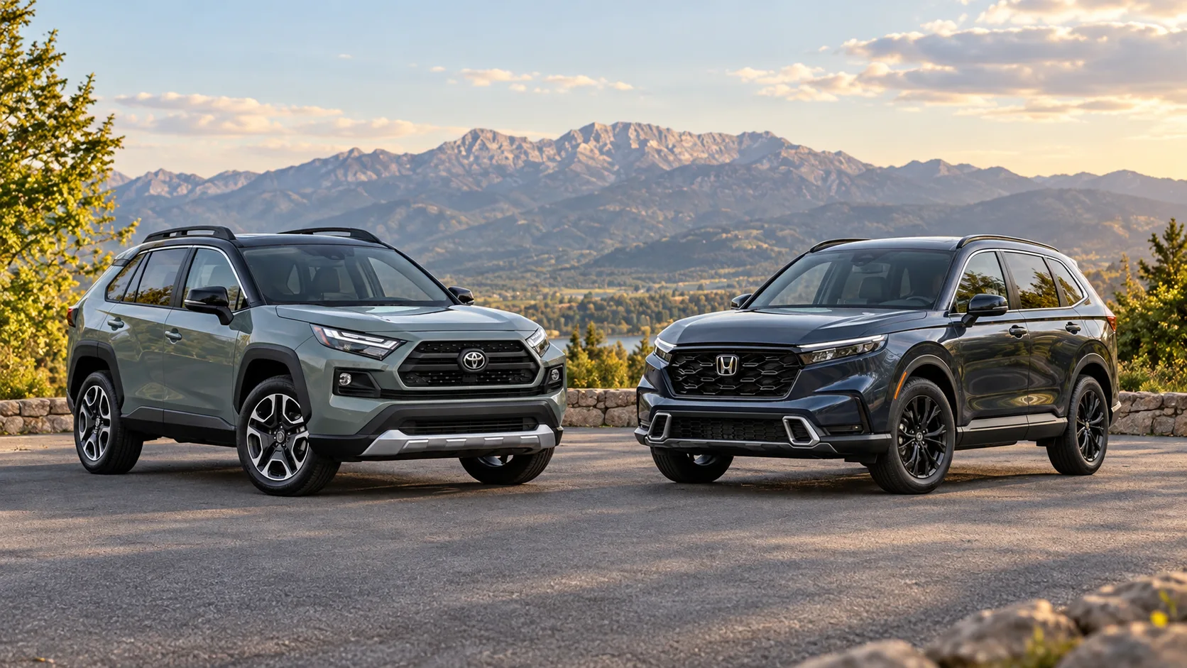Illustration of a Toyota SUV and a Honda SUV parked side by side