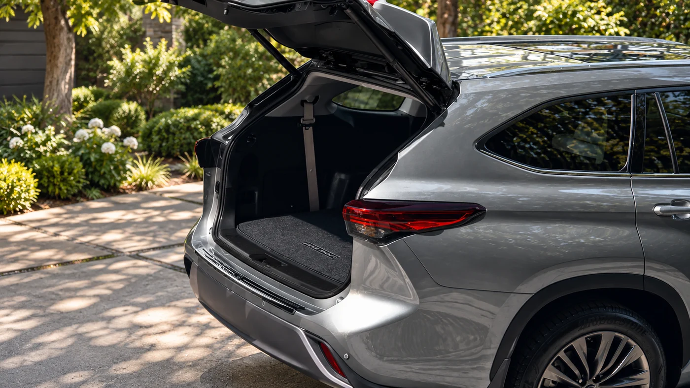 AI-generated illustration of a Toyota Highlander with its rear hatch open