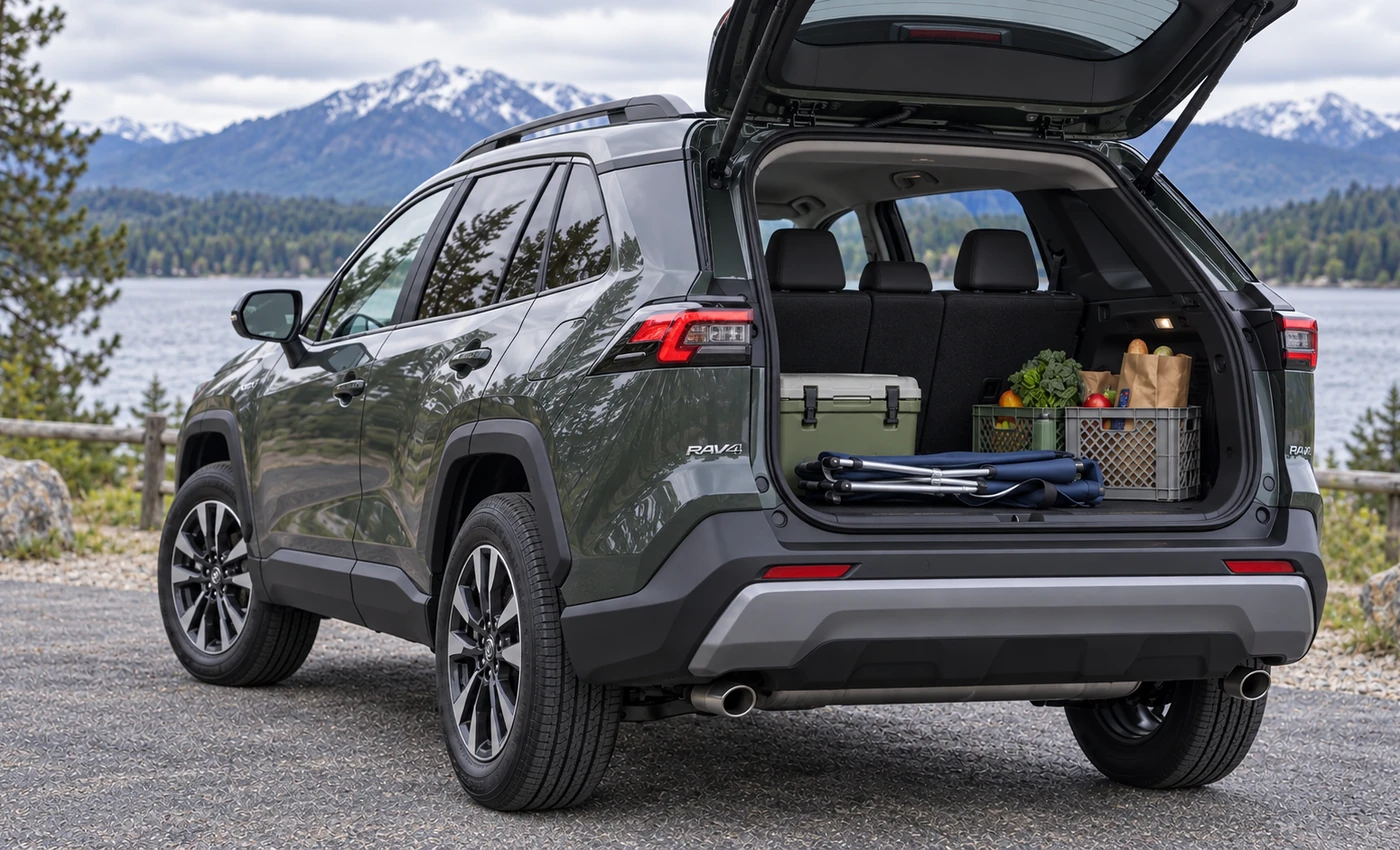 Toyota RAV4-style cargo area viewed through the open hatch
