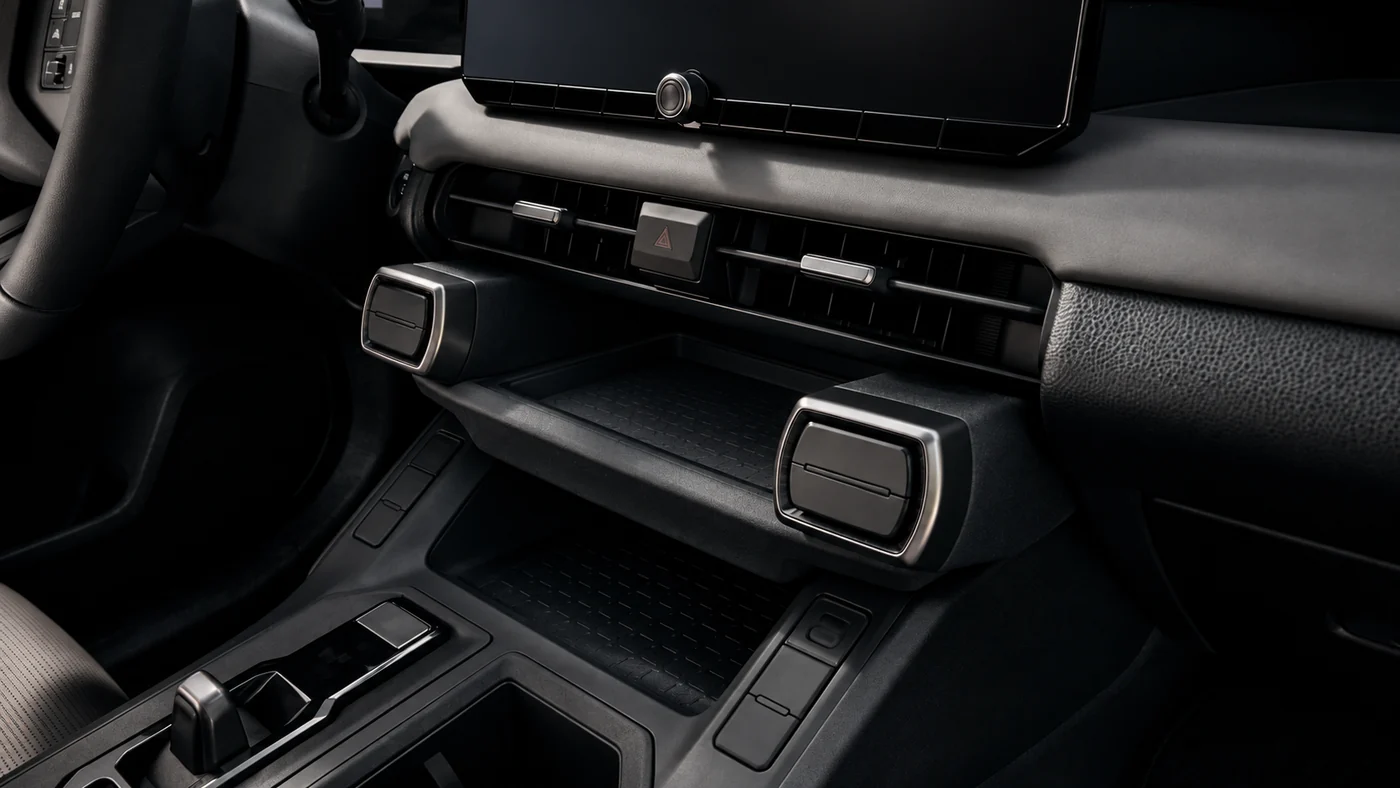 AI-generated reference-guided illustration of a 2026 RAV4-style center console